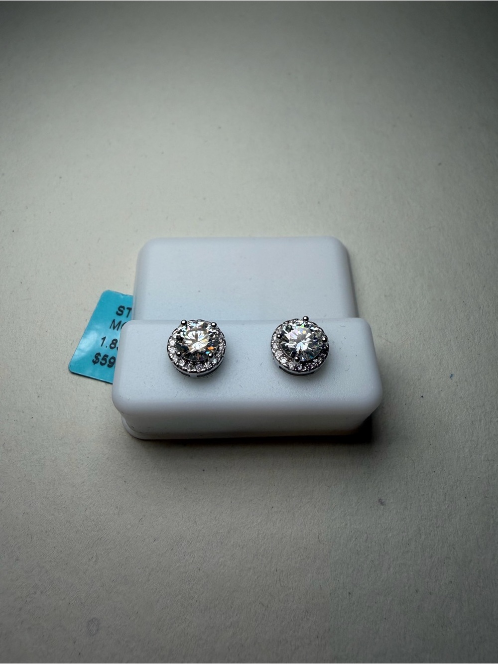 Classic Round Crystal Halo Stud Earrings in Clear Silver